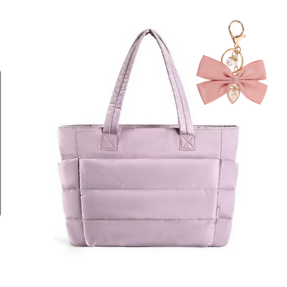 Puffy Tote Bag with Free Bow Keychain