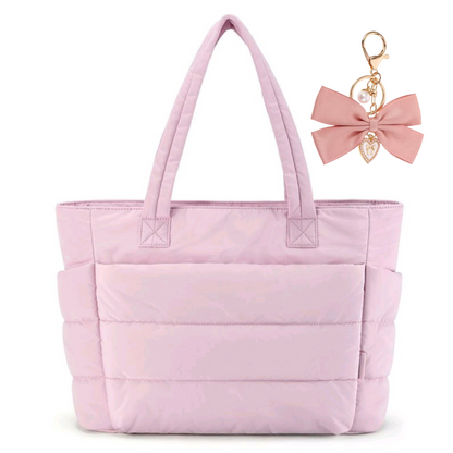 Puffy Tote Bag with Free Bow Keychain