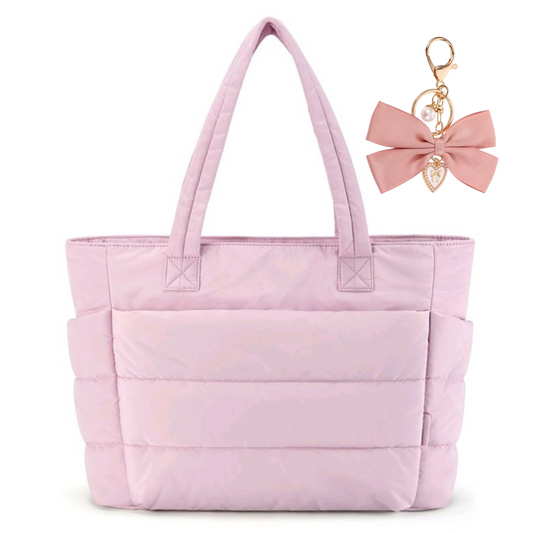 Puffy Tote Bag with Free Bow Keychain